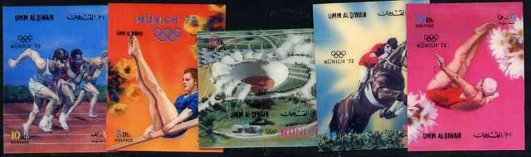 Umm Al Qiwain 1972 Munich Olympic Games set of 5 in 3-dimensional format on plastic card unmounted mint, Mi 587-91