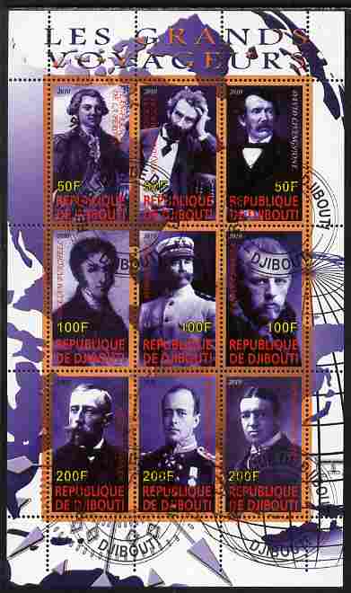 Djibouti 2010 Great Explorers #2 perf sheetlet containing 9 values fine cto used