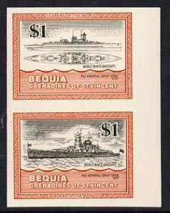St Vincent - Bequia 1985 Warships of World War 2, $1 KM Admiral Graf Spee imperf se-tenant pair unmounted mint