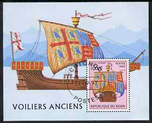 Benin 1997 Early Sailing Ships perf miniature sheet containing 1000F value cto used, SG MS1672
