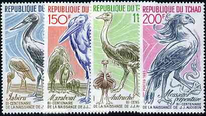 Chad 1985 John Audubon Birth Bicentenary unmounted mint set of 4 Birds, SG 794-97