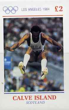 Calve Island 1984 Los Angeles Olympic Games (Long Jump) imperf deluxe sheet (£2 value) unmounted mint