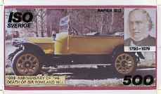 Iso - Sweden 1979 Rowland Hill (Napier) - Original artwork for souvenir sheet (500 value) comprising coloured illustration on board (155 mm x 85 mm) with overlay