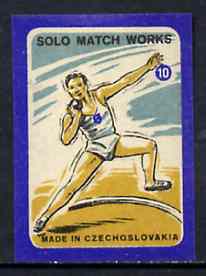 Match Box Labels - Shot Putt (No.10 from 'Sport' set of 24) very fine unused condition (Czechoslovakian Solo Match Co Series)