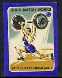 Match Box Labels - Weight Lifting (No.11 from 'Sport' set of 24) very fine unused condition (Czechoslovakian Solo Match Co Series)