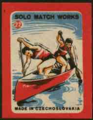 Match Box Labels - Canoeing (No.22 from 'Sport' set of 24) very fine unused condition (Czechoslovakian Solo Match Co Series)