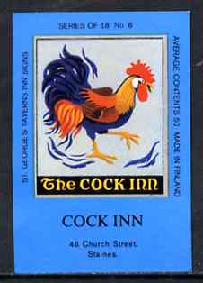 Match Box Labels - Cock Inn (No.5 from a series of 18 Pub signs) dark brown background, very fine unused condition (St George's Taverns)