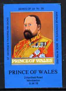 Match Box Labels - Prince Of Wales (No.16 from a series of 18 Pub signs) dark brown background, very fine unused condition (St George's Taverns)