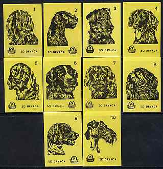Match Box Labels - complete set of 10 Dogs (set #2 yellow background) very fine unused condition (Yugoslavian Drava series)