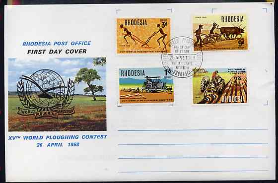 Rhodesia 1968 15th World Ploughing contest set of 4 on Official illustrated unaddressed cover with first day cancel SG 422-25