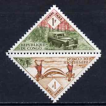 Congo 1961 Triangular 1f Land Rover se-tenant with 1f Hammock Bearers from Transport Postage Due set, SG D21-22 unmounted mint