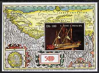 St Thomas & Prince Islands 1992 500th Anniversary of Discovery of America m/sheet (Model Boat & Map) very fine cto used 