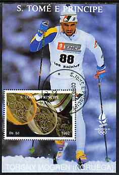 St Thomas & Prince Islands 1992 Albertville Winter Olympics '92 Skiing 50Db m/sheet #2 (Torgny Mogren) very fine cto used