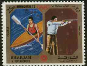 Sharjah 1972 Canoeing & Shooting (25Dh) from Olympic Sports perf set of 10 unmounted mint, Mi 946