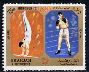 Sharjah 1972 Gymnastics & Boxing (75Dh) from Olympic Sports perf set of 10 unmounted mint, Mi 948