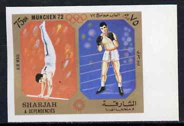 Sharjah 1972 Gymnastics & Boxing (75Dh) from Olympic Sports imperf set of 10 unmounted mint, Mi 948B