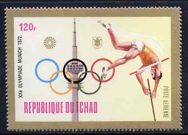Chad 1972 Pole Vault 120f from Munich Olympic Games (Gold Frames with Olympic Rings as central design) set unmounted mint*