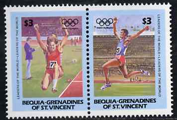 St Vincent - Bequia 1984 Long Jump $3 se-tenant pair from Olympics (Leaders of the World) set of 8,unmounted mint