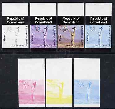 Somaliland 1997 Gerenur 7,500 SL (from Animal def set) set of 7 imperf progressive proofs comprising the 4 individual colours plus 2, 3 and all 4-colour composites unmounted mint
