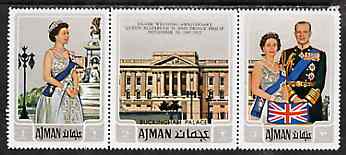 Ajman 1972 Silver Wedding se-tenant strip of 3 unmounted mint