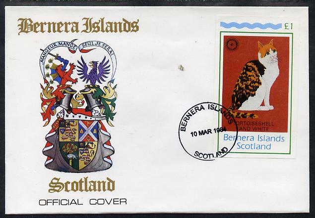Bernera 1984 Rotary (Tortoiseshell Cat) imperf souvenir sheet (£1 value) on cover with first day cancel