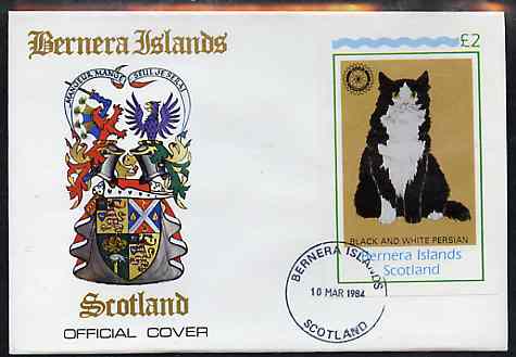 Bernera 1984 Rotary (Black & White Persian Cat) imperf deluxe sheet (£2 value) on cover with first day cancel