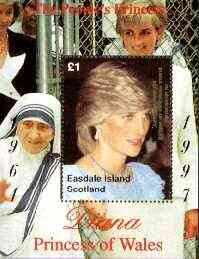 Easdale 1998 Diana, The People's Princess perf souvenir sheet #1 (Â£1 value Mother Teresa in background) overprinted In Memorium, 1st Anniversary unmounted mint