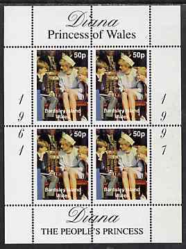 Bardsey (British Local) 1998 Diana, The People's Princess perf sheetlet containing 4 x 50p values (With William & Harry) opt'd In Memorium, 1st Anniversary unmounted mint