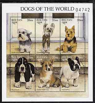 Bhutan 1998 Dogs of the World sheetlet containing set of 6 values unmounted mint
