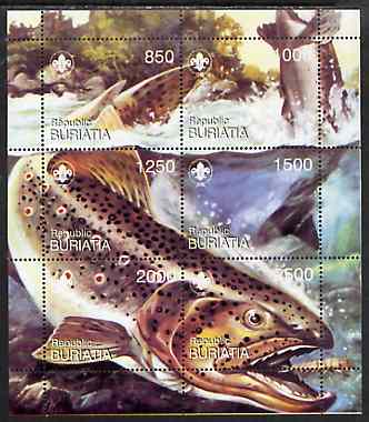 Buriatia Republic 1998 Fish composite sheet comprising set of 6 values with Scout Logo unmounted mint