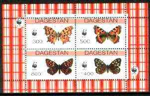Dagestan Republic 1998 WWF - Butterflies perf sheetlet containing complete set of 4 values unmounted mint