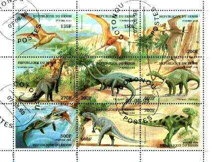 Benin 1998 Dinosaurs perf composite sheet containing set of 9 values very fine cto used