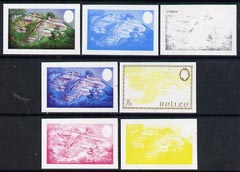 Belize 1983 Maya Monuments 75c (Cerros) x 7 imperf progressive proofs comprising the 4 main individual colours, plus 3 combination composites unmounted mint, as SG 747