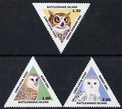 Cinderella - Rattlesnake Island (USA) 1989 Owls set of 3 triangulars unmounted mint