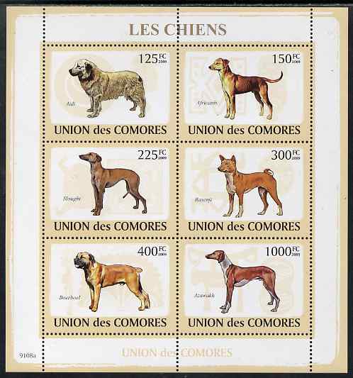 Comoro Islands 2009 Dogs perf sheetlet containing 6 values unmounted mint