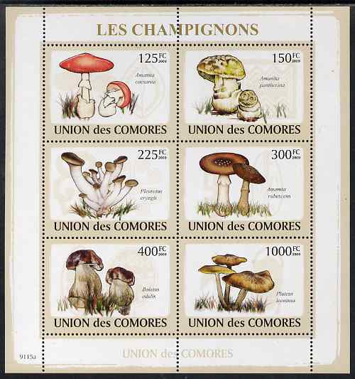 Comoro Islands 2009 Fungi perf sheetlet containing 6 values unmounted mint