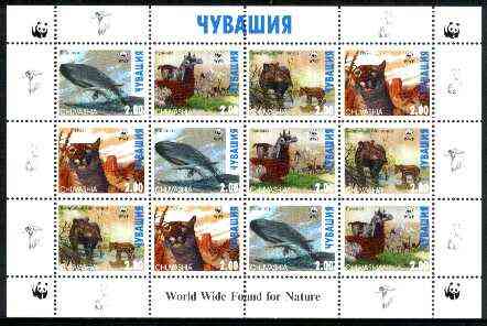 Chuvashia Republic 1998 WWF - Wild Animals perf sheetlet containing complete set of 12 (3 sets of 4) unmounted mint