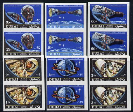 Dubai 1966 Gemini Space Rendezvous set of 6 in imperf pairs (as SG 208-13) unmounted mint