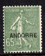 Andorra - French 1931 overprint on French Sower 65c unmounted mint SG F 14.....