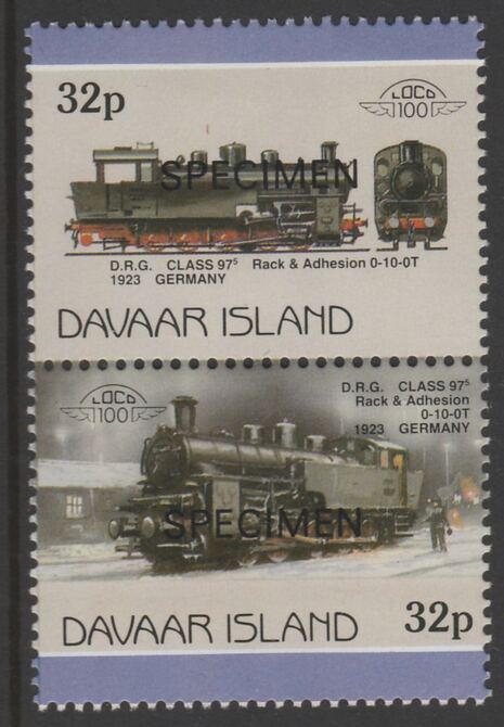 Davaar Island 1983 Locomotives #1 DRG Class 97 0-10-0 loco 32p perf se-tenant pair overprinted SPECIMEN unmounted mint