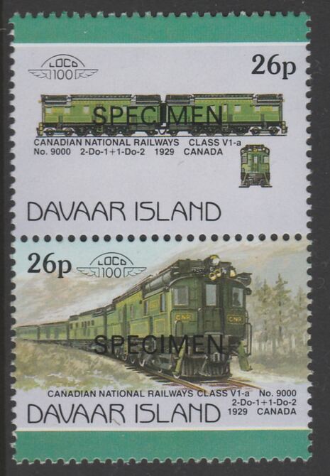 Davaar Island 1983 Locomotives #1 Canadian National Class V1-a loco No.9000 26p perf se-tenant pair overprinted SPECIMEN unmounted mint