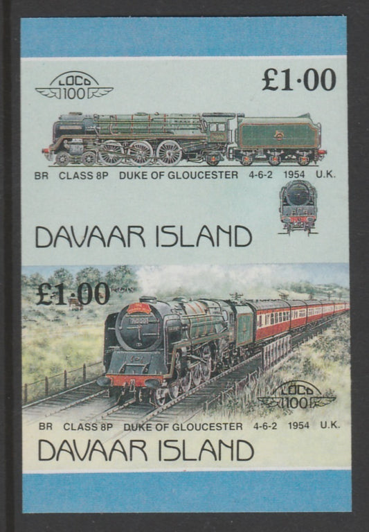 Davaar Island 1983 Locomotives #2 Duke of Gloucester 4-6-2 loco Â£1 imperf se-tenant pair unmounted mint