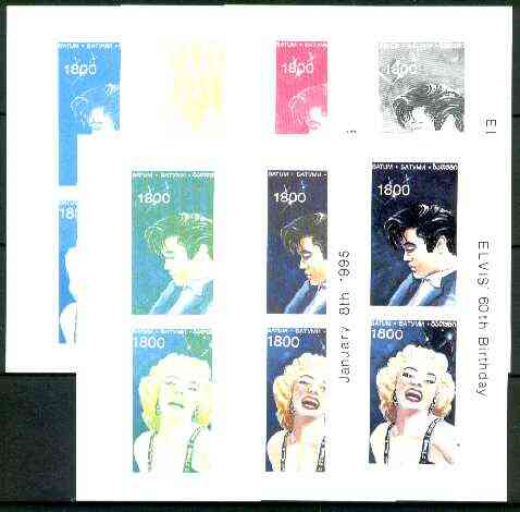 Batum 1995 Film Stars (Elvis & Marilyn Monroe) souvenir sheet containing 2 values each x 7 imperf progressive colour proofs comprising the 4 individual colours plus 2, 3 and all 4-colour composites (14 proofs) unmounted mint