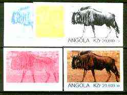 Angola 1999 Gnu (Wildebeest) 20,000k from Flora & Fauna def set, the set of 5 imperf progressive colour proofs comprising the four individual colours plus completed design (all 4-colour composite) 5 proofs unmounted mint