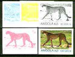 Angola 1999 Cheetah 100,000k from Flora & Fauna def set, the set of 5 imperf progressive colour proofs comprising the four individual colours plus completed design (all 4-colour composite) 5 proofs unmounted mint