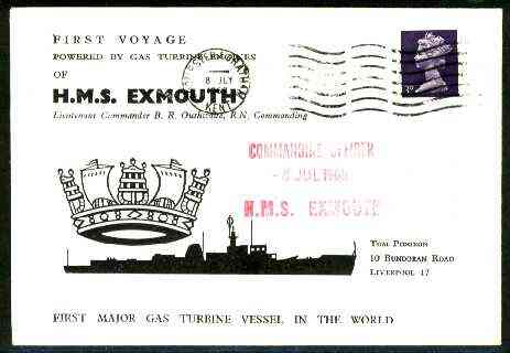 Great Britain 1968 Commemorative cover for first voyage of HMS Exmouth (first major gas-turbine vessel)