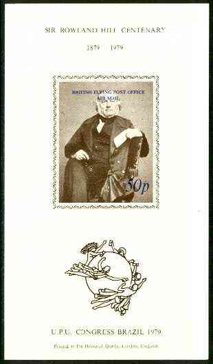 Brazil 1979 UPU Rowland Hill imperf souvenir sheet overprinted 'British Flying Post Office, Air Mail 50p' in blue unmounted mint
