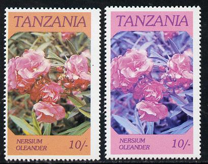 Tanzania 1986 Flowers 10s (Nersium) with yellow omitted, complete sheetlet of 8 plus normal sheet, both unmounted mint as SG 476