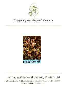 Bhutan 1985c Orchids (Satyrum nepalense) 5.0nu imperf proof on Format International card, prepared for use but never issued, rare archive item (endorsed 2nd on back)