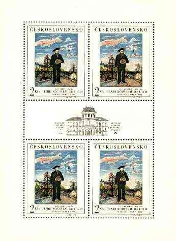 Czechoslovakia 1967 'Praga 68' Stamp Exhibition (Rousseau Self Portrait) sheetlet of 4 plus label unmounted mint, as SG 1669, Mi 1718